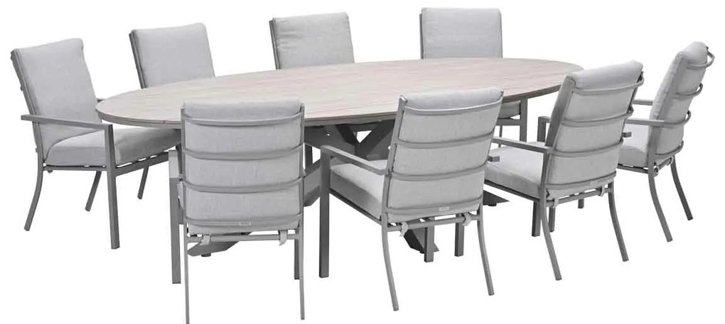Garden Impressions Senja tuinset 9-delig valley sand - Tulli tuintafel 280x140 cm - light teak vironwood