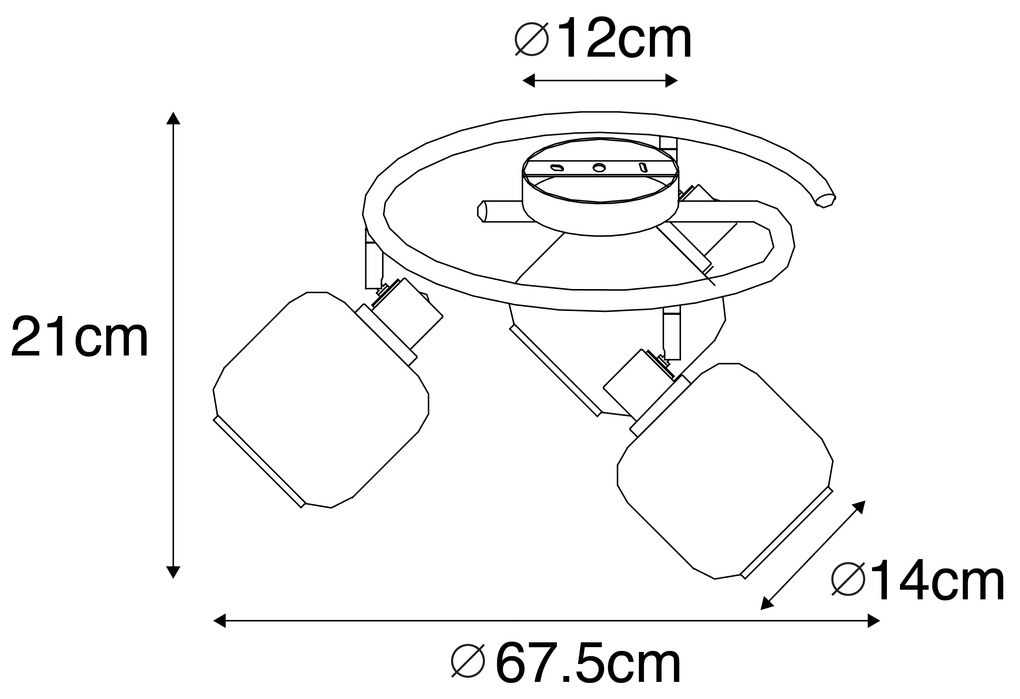 Plafondspot zwart met smoke glas rond 3-lichts - Zuzanna
