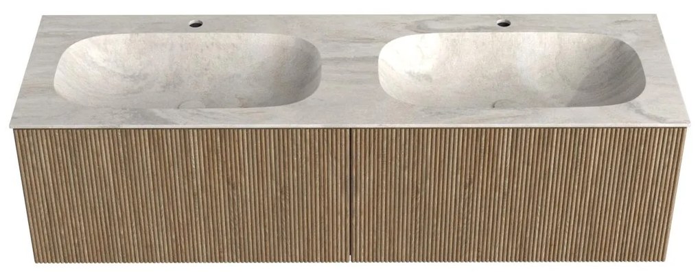 Mondiaz Kurve-dlux 150cm badmeubel dusk met 2 lades en wastafel stor small dubbel 2 kraangaten ostra