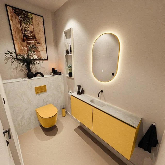 MONDIAZ TURE-DLUX 120cm toiletmeubel Ocher. EDEN wastafel Ostra positie midden. Zonder kraangat. TUREDX120OCHM0OST