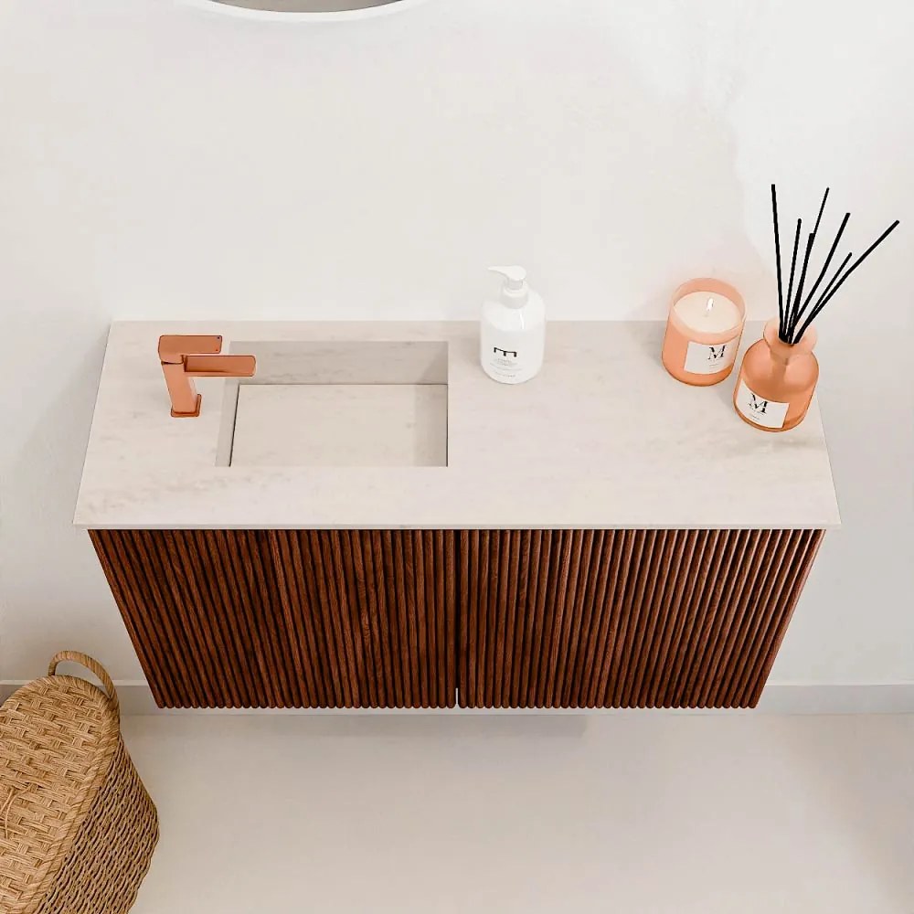 Mondiaz Joya DLux 70cm toiletmeubel ruby met wastafel faye links 1 kraangat meli