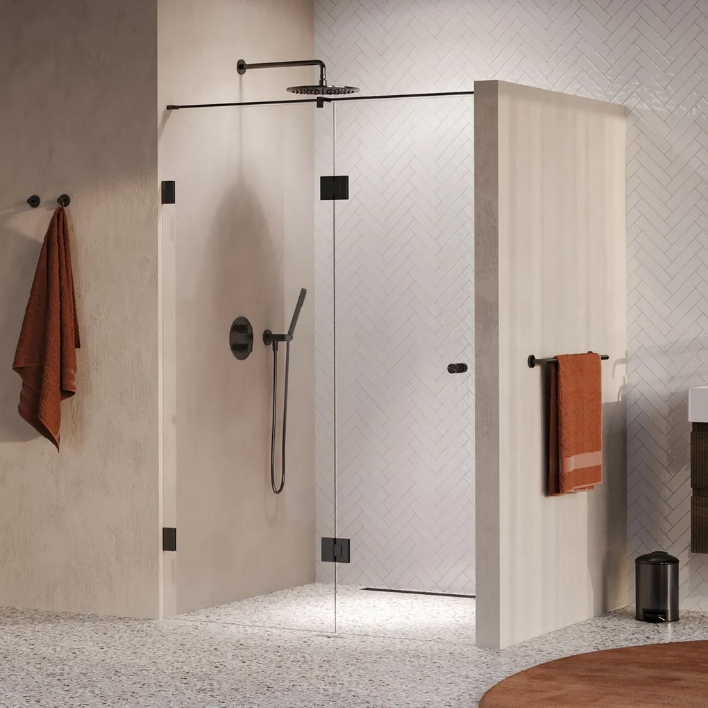 Brauer Void Carving profielloze nisdeur 140cm met draaideur 70cm aan glas gunmetal geborsteld PVD