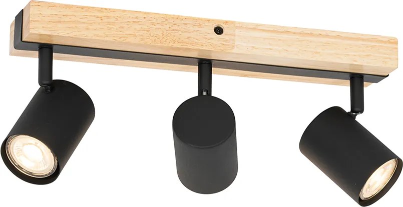 Smart plafondspot zwart met hout 3-lichts draai- en kantelbaar incl. Wifi GU10 50mm - Jeana