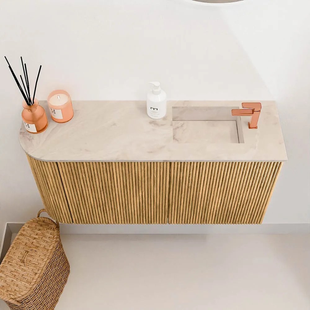 Mondiaz Joya DLux 80cm toiletmeubel ronding links oak met wastafel faye rechts 1 kraangat frappe
