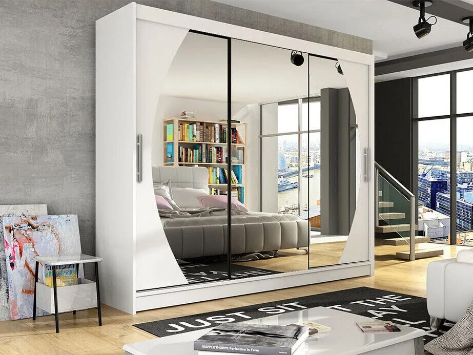 Kledingkast Closico 130, Wit, 215x250x58cm, 203 kg, Kledingkast deuren: Schuivend, Aantal planken: 9, Aantal planken: 9