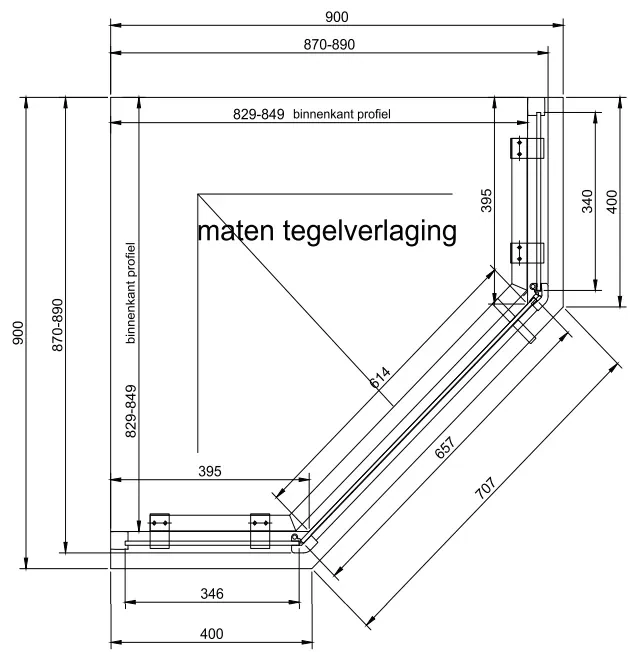 van Rijn ST05 vijfhoekige douchecabine chroom 90x90cm