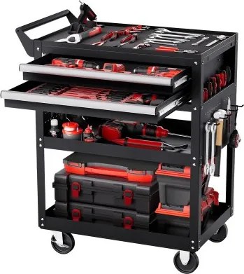 VEVOR Gereedschapswagen 785x450x945 mm, draagvermogen 181 kg, werkplaatswagen met 2 laden, opbergorganizer voor gereedschap van monteurs, voor garage, magazijn en reparatiewerkplaats, zwart