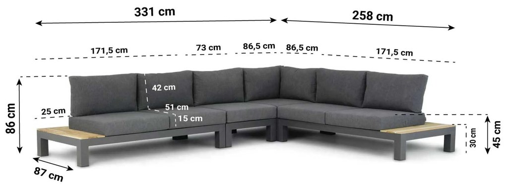 Loungeset 6 personen Aluminium/Teak Grijs Lifestyle Garden Furniture Ravalla