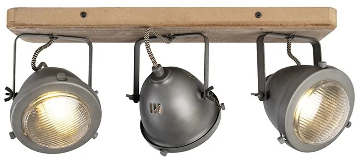 Industriële spot staal met hout kantelbaar 3-lichts - Emado