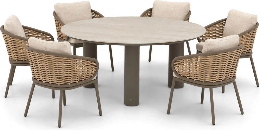 Tuinset Ronde Tuintafel 6 personen 158 cm Aluminium Taupe Apple Bee Pine