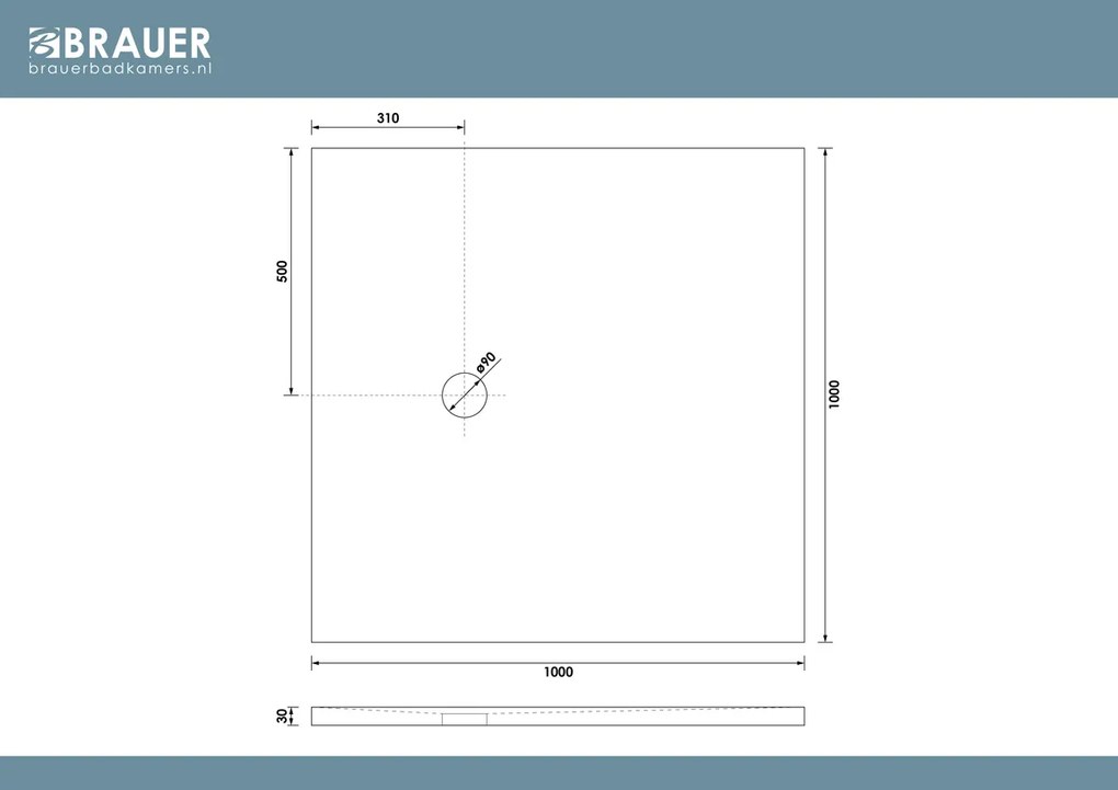 Brauer Asteroid douchevloer 100x100cm mineraalmarmer wit mat