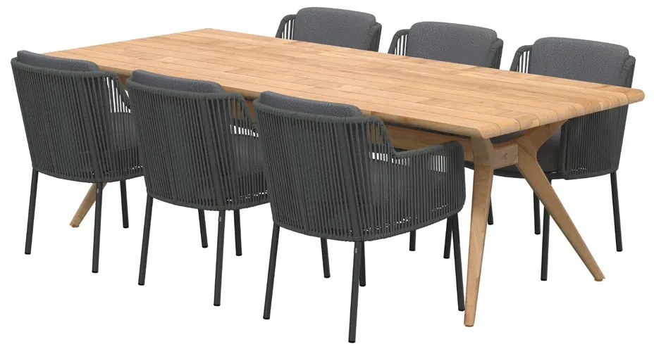 4 Seasons Outdoor Bernini eetset met Belair teak tafel 240 cm      houtkleur weerbestendig