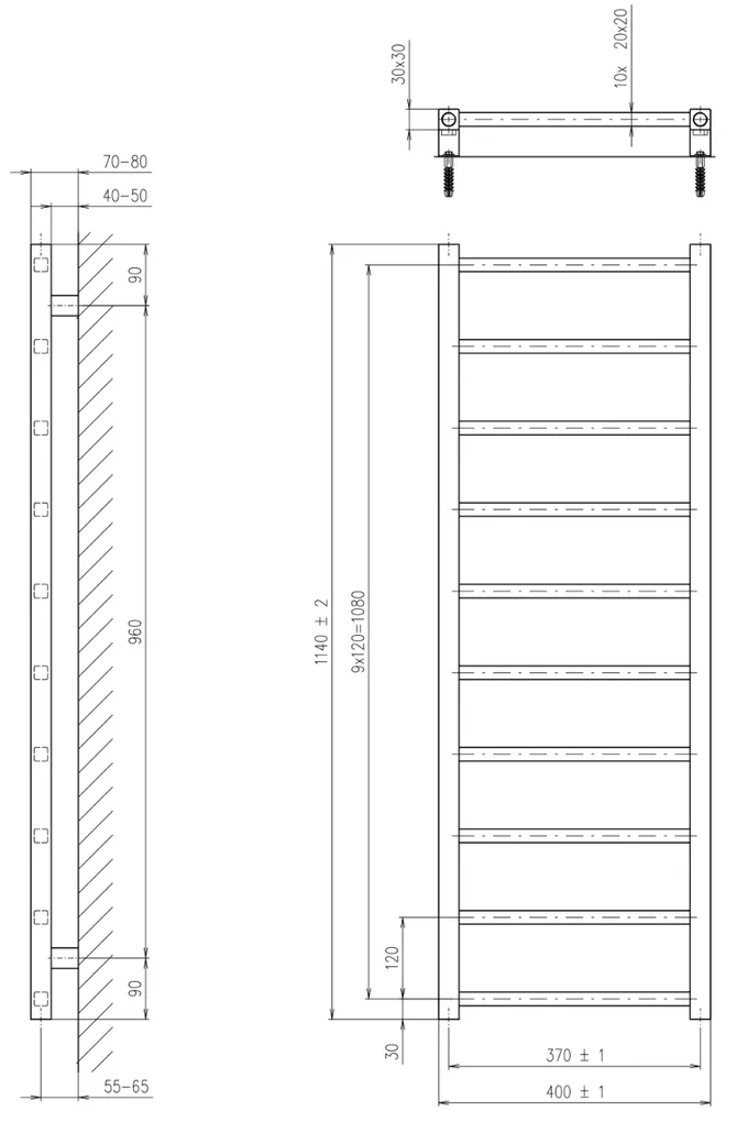 Sapho Metro Light radiator chroom 40x114cm 200W