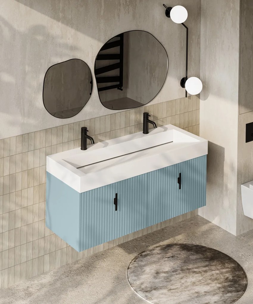 Muebles Calas badmeubel ribbelfront 120cm baby blauw met solid surface wastafel met kraangaten