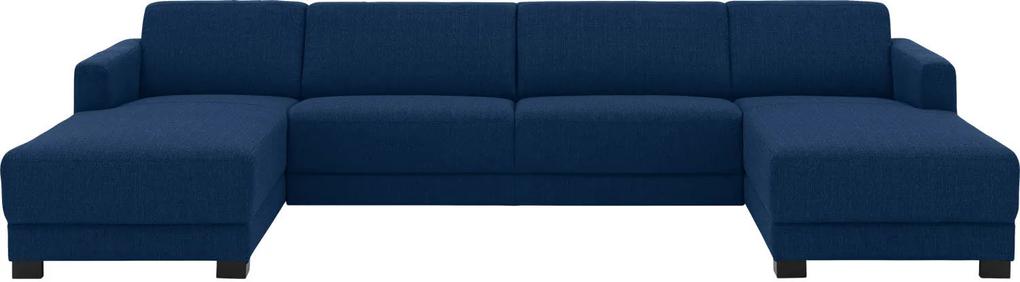 Goossens U-opstelling My Style Stof Grof Gweven blauw, stof, 3-zits, stijlvol landelijk met chaise longue rechts met chaise longue links
