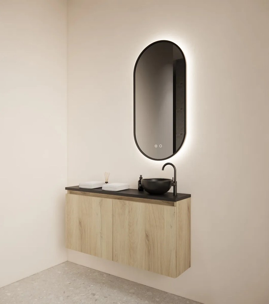 Gliss Design Echo toiletmeubel 100cm evoke eiken met toppaneel zwart mat