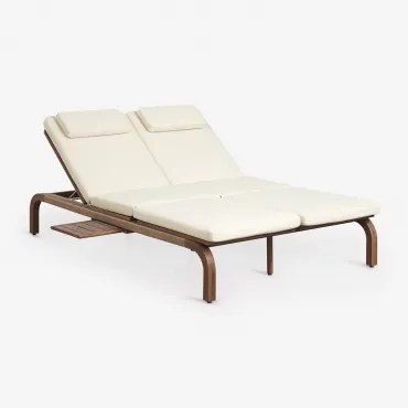 Dubbele Verstelbare Ligstoel Van Acaciahout Met Dubai-kussen Gardenia Wit & Donker Acaciabruin - Sklum