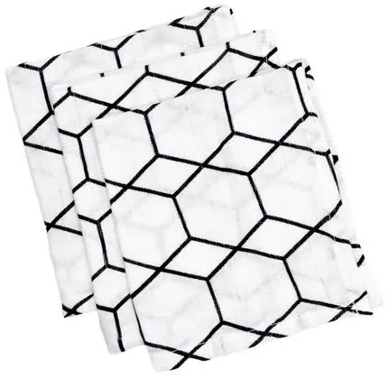 Hydrofiel washandje grid wit zwart - set van 3