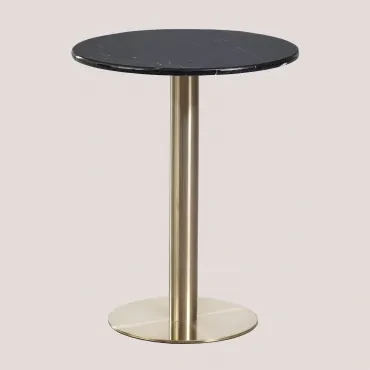 Ronde Bartafel In Marmer Cosmopolitan Zwart Marmer & Ø60 Cm & Champagne Goud - Sklum
