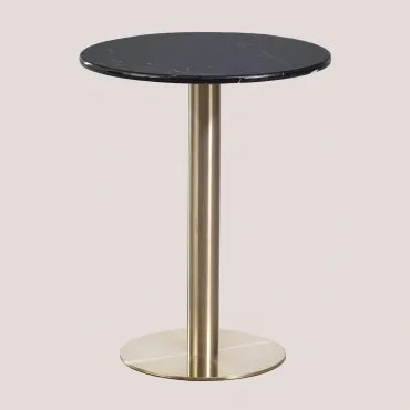 Ronde Bartafel Van Natuurlijk Steen Xiren Nero Marquina Marmer - Geborsteld Goud & Ø60 Cm - Sklum