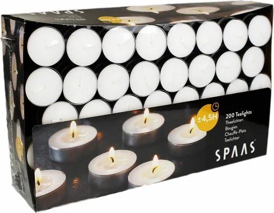 Spaas theelichtjes - 200 stuks - 4,5 branduren - wit