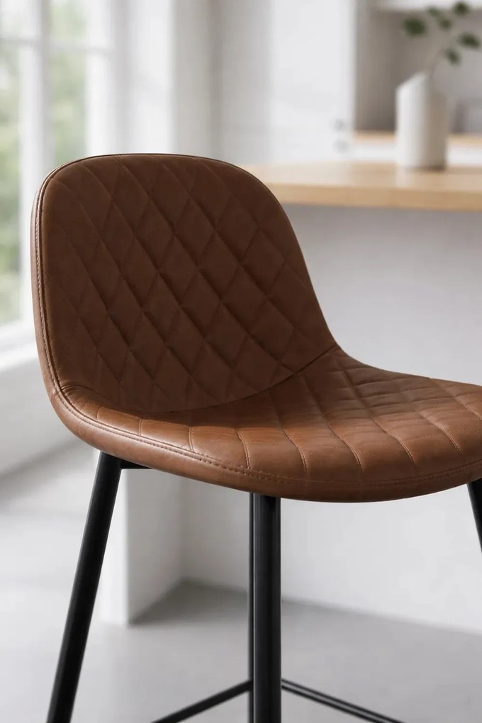 Zwarte Teok Kruk Bruin Diamant Kunstleer