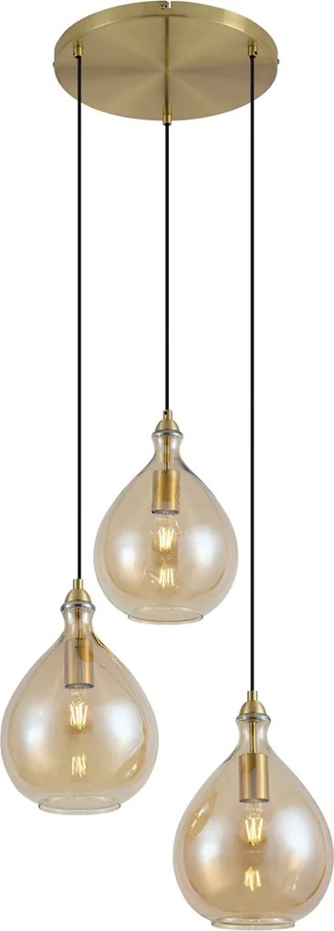 Moderne hanglamp goud met amber glas 3-lichts - Traditional