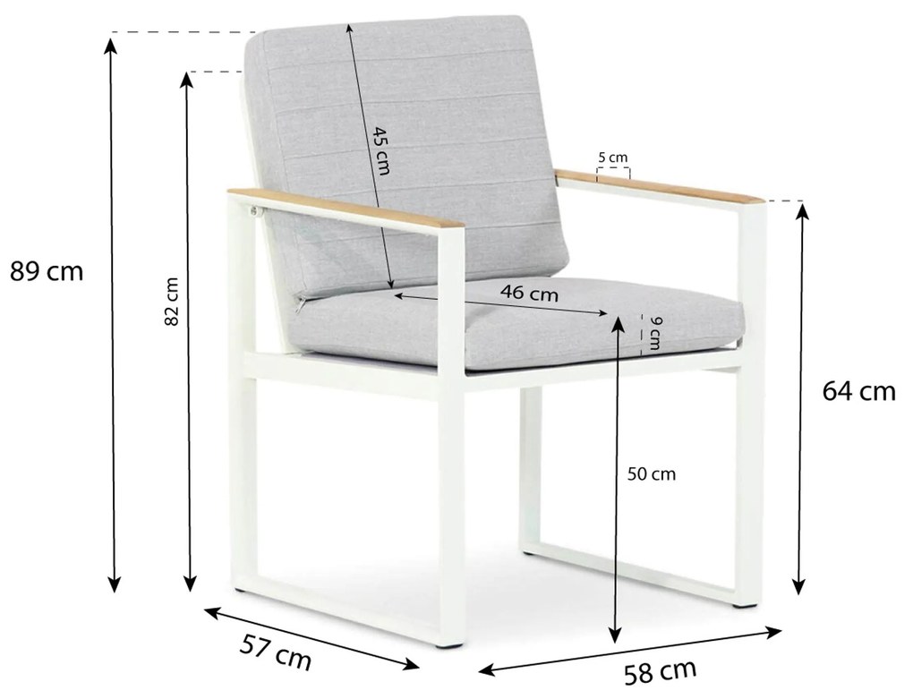 Tuinset Ronde Tuintafel 4 personen 120 cm Aluminium/teak Wit Santika Furniture Soray