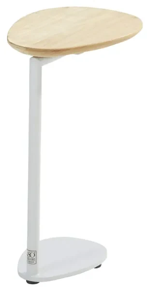 4 Seasons Outdoor Clever bijzettafel frost grey met druppelvormig teak blad Bijzettafel houtkleur weerbestendig
