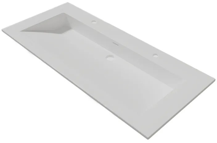 Lambini Designs Flora solid surface wastafel 100cm met 2 kraangaten wit mat