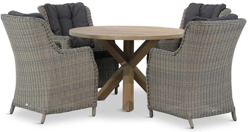 Tuinset Ronde Tuintafel 4 personen 120 cm Wicker Taupe Garden Collections Buckingham/Sand
