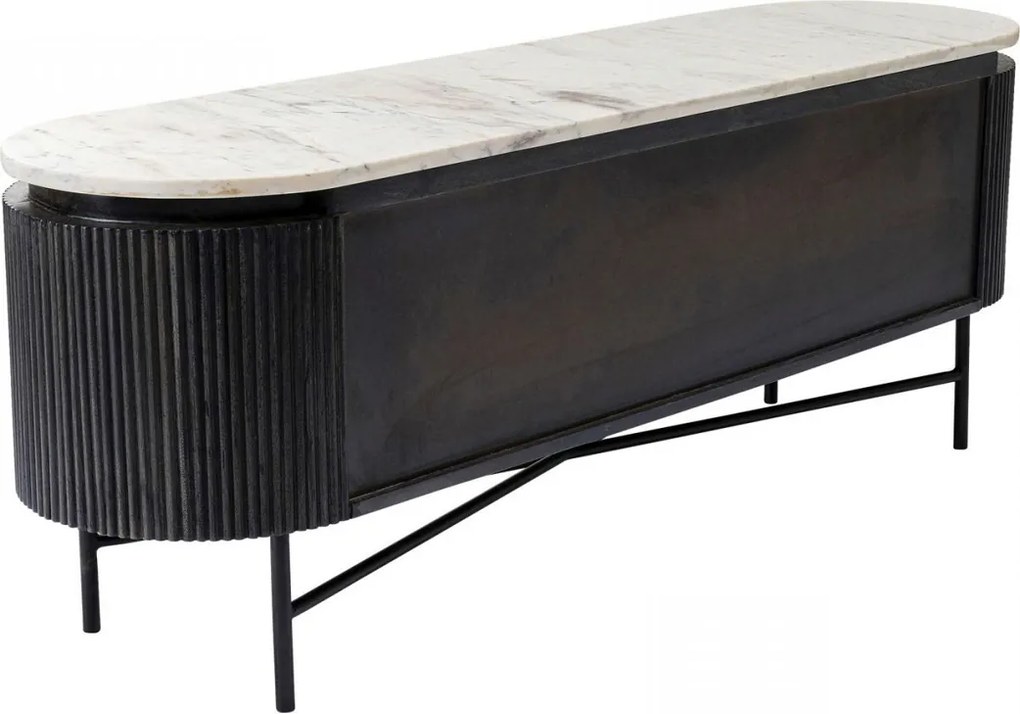 Ovaal Tv-meubel Zwart Met Wit Marmer - 150x40x54cm.