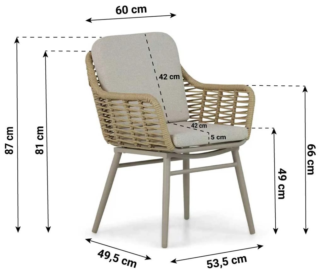 Tuinset 6 personen 240 cm Aluminium/wicker Taupe Coco Antoni/Boston