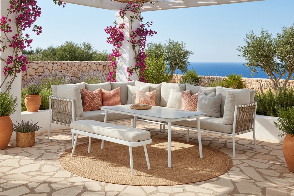 467% korting |   Dining Loungeset 7 personen Aluminium/rope Wit  Lifestyle Garden Furniture Cordani