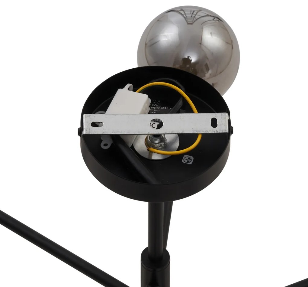 Moderne plafondlamp zwart met smoke glas 6-lichts - Ryan