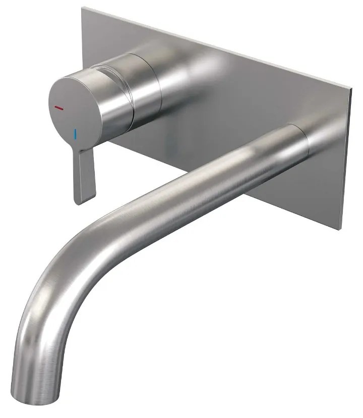 Brauer Brushed Edition ColdStart wastafelkraan inbouw gebogen uitloop met achterplaat model E2 RVS geborsteld PVD
