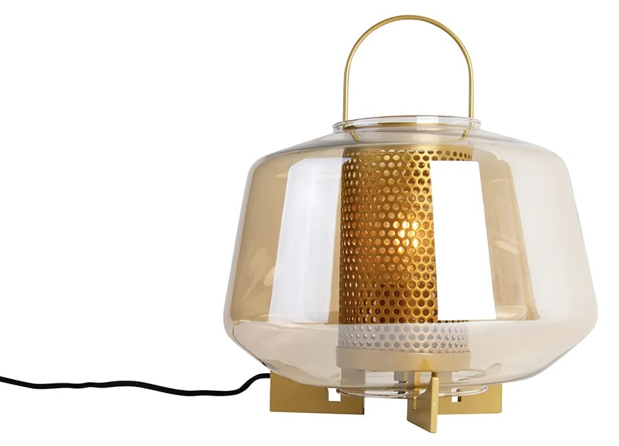Art deco tafellamp goud met amber glas 30 cm - Kevin