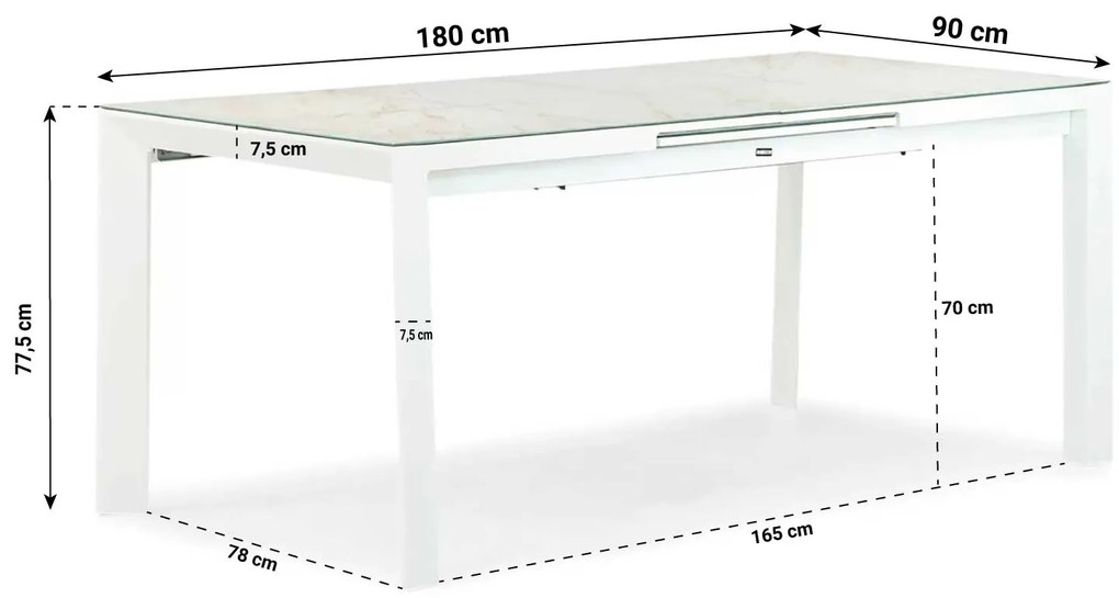 Dining Tuintafel rechthoekig uitschuifbaar 180/240 x 90 cm Aluminium Wit Alicante