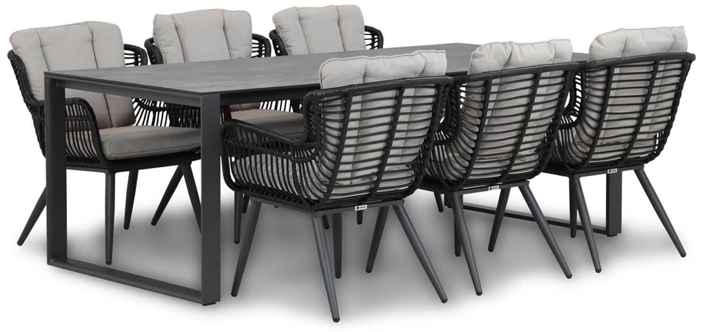 Tuinset 6 personen 220 cm Wicker/Aluminium/Aluminium/wicker Zwart Coco Azzano/Zaga