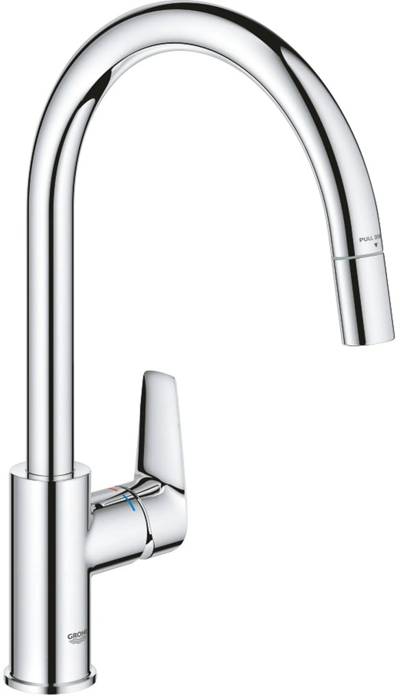 Grohe QuickFix Start Edge keukenmengkraan met uittrekbare uitloop rond chroom