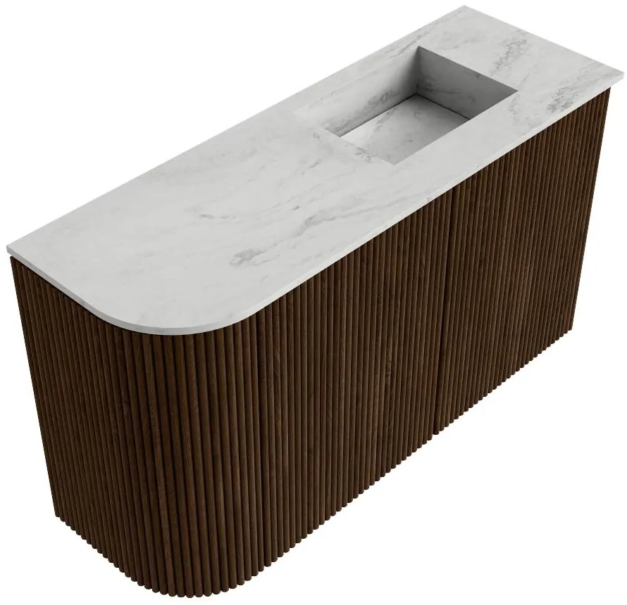 Mondiaz Joya DLux 70cm toiletmeubel ronding links walnut met wastafel faye rechts zonder kraangat opalo