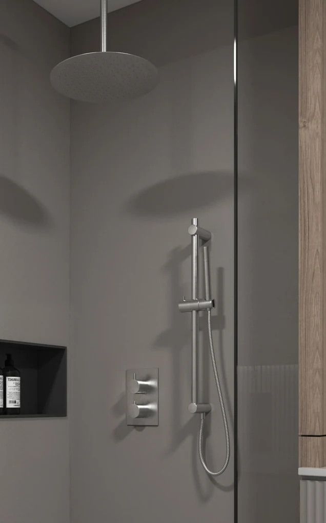 Saniclear Exclusive inbouw regendouche met 20cm hoofddouche, plafondarm en glijstang RVS