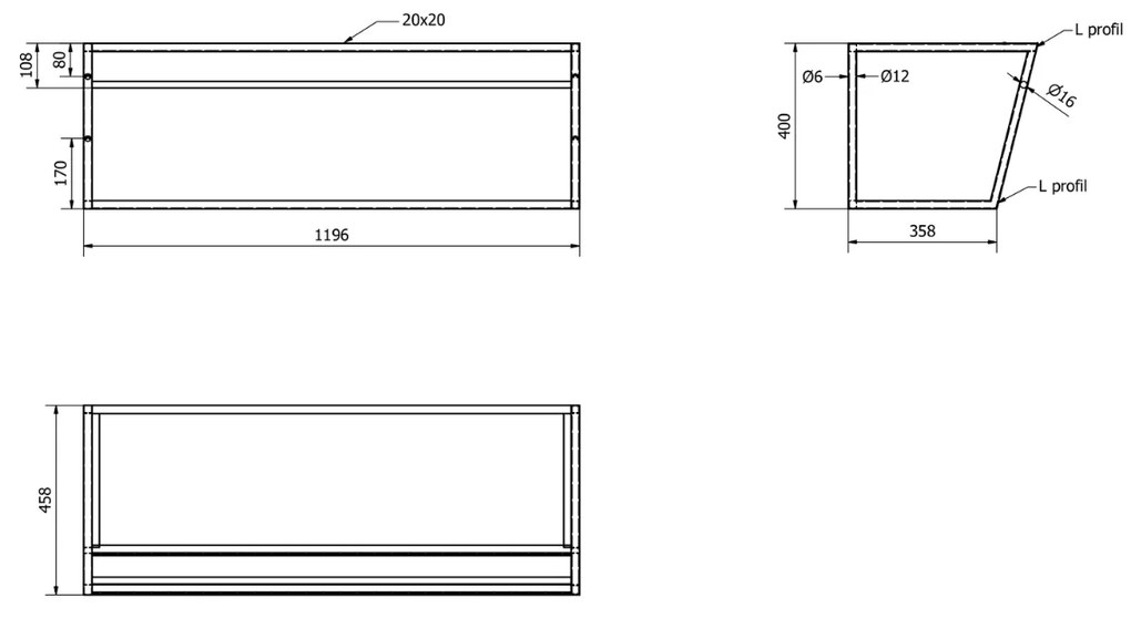 Sapho Industrial badmeubel met zwart frame 120cm 2 kraangaten