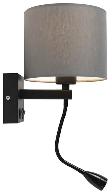 LED Moderne wandlamp zwart met grijze kap - Brescia Modern E27 rond Binnenverlichting Lamp