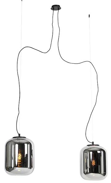 Eettafel / Eetkamer Design hanglamp zwart met smoke glas 2-lichts - Bliss Design E27 Binnenverlichting Lamp