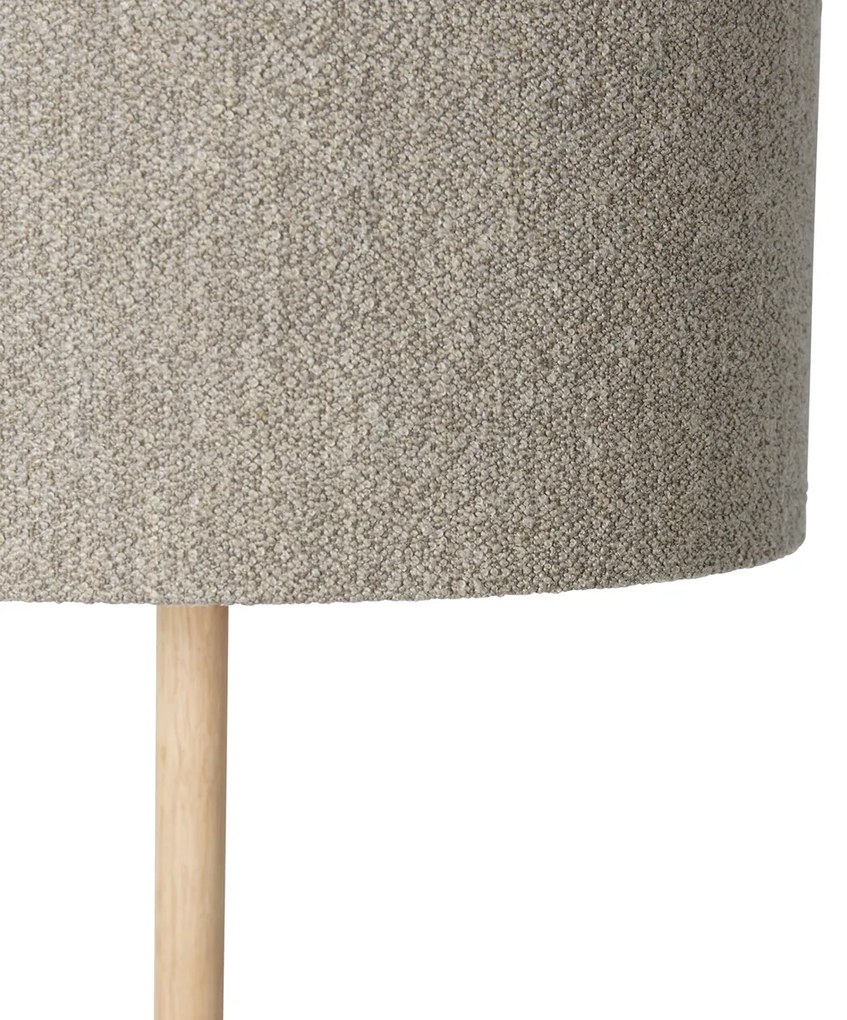 Landelijke vloerlamp hout met boucle kap taupe - Mels Landelijk E27 rond Binnenverlichting Lamp