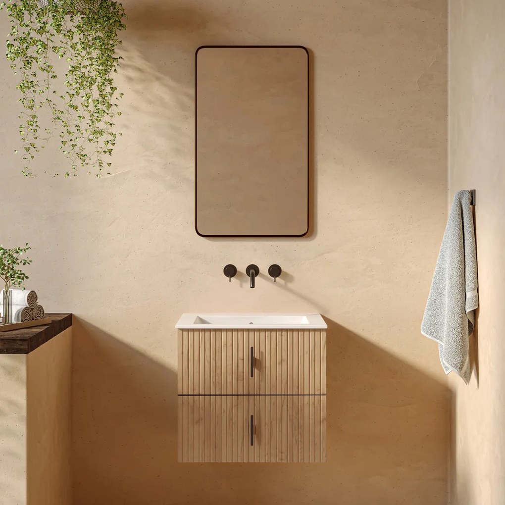 Muebles Raya onderkast ribbelfront 60cm met 2 softclose lades warm eiken