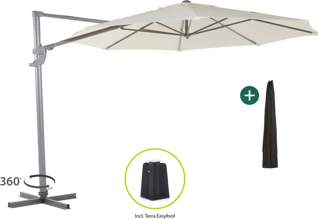 Parasol Shadowline Francisco | Inclusief hoes | Rond | 330cm | Met draaihendel | Wit | Kees Smit Tuinmeubelen