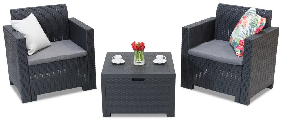 Nebraska Terrace Box 2 antraciet technorattan set met Bica box