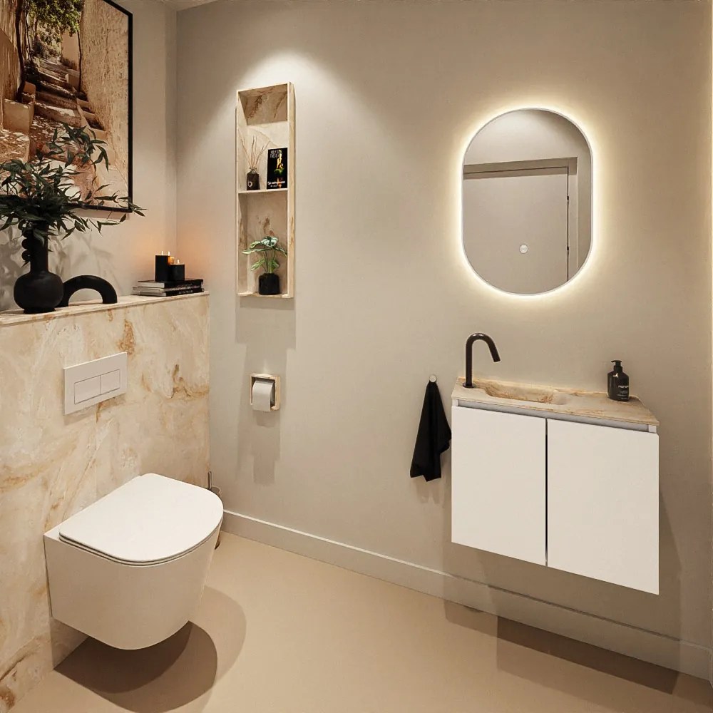 Mondiaz Ture DLux toiletmeubel 60cm talc met wastafel frappe links met kraangat
